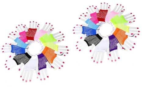 GALPADA 24pares Guantes Cortos De Rejilla Sin Dedos para Adultos De Aleatorios para Fiestas y Disfraces