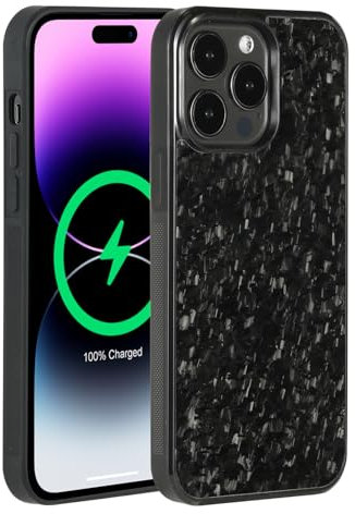 molzar Grip-Serie für iPhone 14 Pro Max Hülle mit echter geschmiedeter Kohlefaser, eingebautem Magnetring für magnetische Halterung, kompatibel mit MagSafe-Ladegeräten und Zubehör, glänzendes