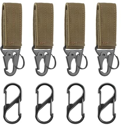 4 PCS Tactical Belt Clip, Carabiner Clip Molle Accessories, Keychain Hook Belt Key Holder Strap Nylon Webbing, Beltloop Hook Keychain Buckle for Climbing Hiking Outdoor