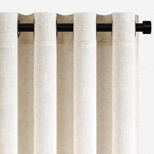Topfinel Leinen Vorhänge Stores Gardinen mit Ösen für Wohnzimmer Schlafzimmer Modern Boho Natur Vorhang Halbtransparent Ösenvorhang Ösenschal Transparent 140x225 cm (B x H) Vorhang Beige 2er Set