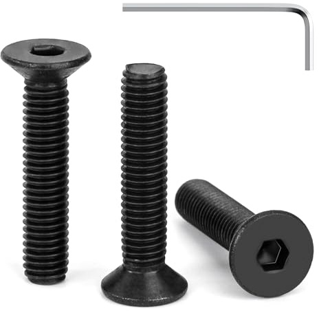 Tunejoy Viti a Testa Svasata M5 x 25 mm Nero Vite a Brugola Bulloni in Acciaio Inox A2 V2A Viti a Testa Piatta Norma DIN 7991 con Chiavi a Esagono Filettatura Completa 30 pezzi