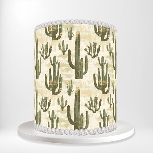 Green Cactus Desert Plants Wrap Around Print A4 Edible Paper Icing Sheet Cake Topper Side Ribbon Border Decor for Personalised Themed Decorations