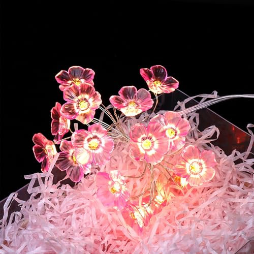 ENLACE Lichterkette Kirschblüten, 2M 20 LED Lichterkette Blumen Girlande, Dekorative Lichter Frühling Deko für Innen und Außen, Lichterkette für Hochzeits, Partys, Garten, Frühlingsdeko