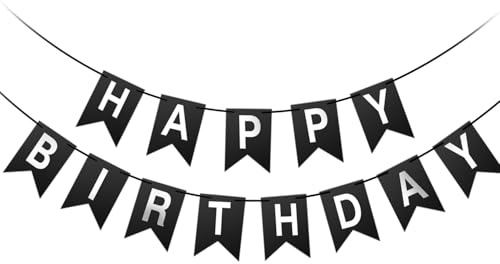 Happy Birthday Girlande, Geburtstagsgirlande 5 Meter, Happy Birthday Banner, Alles Gute zum Geburtstag Girlande, Happy Birthday Deko für Erwachsene und Kinder Geburtstag Party Dekoration(Schwarz Weiß)