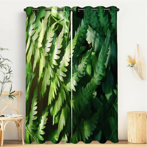 Sunlight Ferns Curtain Grommet Blackout Curtains For Bedroom Living Room Darkening Curtains Green Landscape Print Pattern Window Drapes For Kids Bedroom 2 Panels (W90 Xl90)