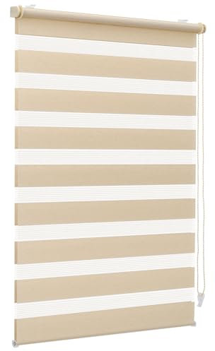 Sekey Doppelrollo Klemmfix ohne Bohren für Fenster, Doppelrollo 55 cm breit, Duo Rollo Jalousie Sonnenschutz, 55x130cm, Gelbleinen