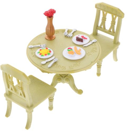 Milisten 1 Set Mini Doppel Tisch Und Stuhl Puppe Möbel Miniatur Stühle Abs Grün