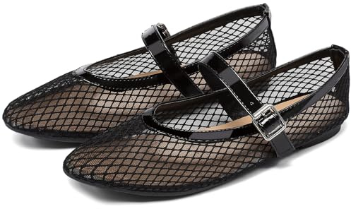 Women's Mesh Ballet Flats Fishnet Ballerina Flats Mary Jane Flats