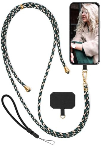 moex Unleash für Motorola Razr 60 Handyband zum Umhängen ohne Hülle, Handykette Universal mit Karabiner, Handy Band abnehmbar, Kette mit Pad für Handyhülle, Camo, Gold