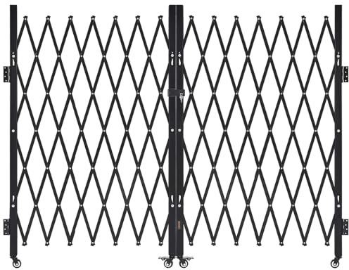 VEVOR Double Folding Security Gate, Lockable Scissor Gate with 360° Swivel Casters, Outdoor Barricade Steel Retractable Gates, for Entry Security, Garage, Warehouse & Pool, 145.67 x 63.19 in (W x H)