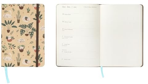 Idena 12067 - Taschenkalender 2026 im Format 13 x 21 cm, 1 Woche auf 1 Seite, Terminplaner in Hellbraun mit Katzenmotiv, Gummiband, Innentasche und Leseband