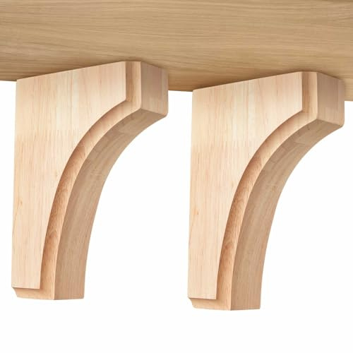 Briwooody 2 Pack Wood Corbels - Recessed Shelf Brackets, Solid Wood Decorative Wall Corbels for Kitchen Shelves, Floating Shelves and Home Decor (1 3/4 w X 4 d X 6 h,Classic)