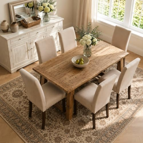 Clevich Esszimmerstühle 6er Set, Polsterstühle Aus Holz, Küchenstuhl, 6pcs | Polsternder Stühle mit Rückenlehne, Leinen Dining Chairs Holzbeinen für Esszimmer, Küche, Restaurant, Modernes Bauernhaus