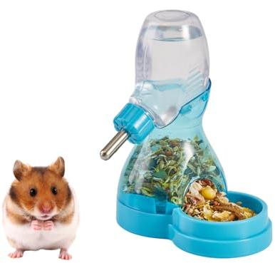 Bebedero 2 en 1 para Hámster Sin Goteo con Comedero Automático de Gran Capacidad Alimentador para Animales Pequeños para Hámster Sirio, Hámster Enano, Ratón, Rata, Degu (Azul)