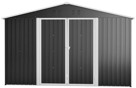 Abri de jardin noir XXXL en métal, 300 x 252 x 191 cm, avec toit à pignon, 2 portes coulissantes, résistant aux intempéries, pour vélos et motos