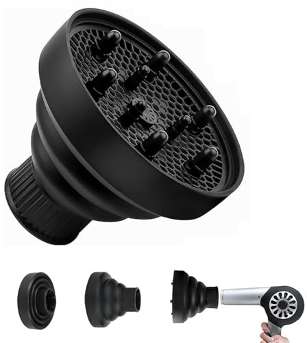Diffusore Universale Pieghevole, Diffusore Capelli Ricci Universale, Diffusori Portatile Capelli Ricci, Diffusori Capellis Pieghevole Silicone, Diffusores per Asciugacapelli, Nero