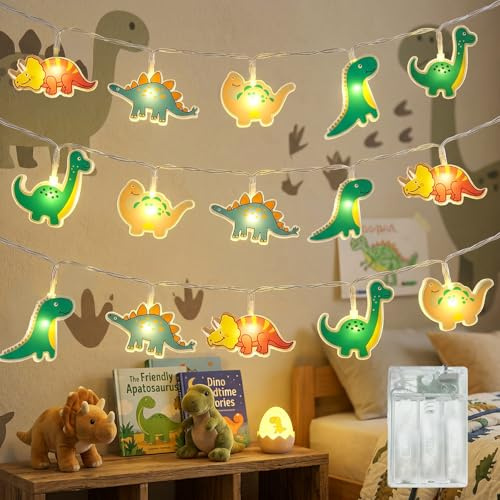 ZCLIKEU LED Lichterkette Dinosaurier Innen,1.5m 10 LED Tiere Lichterkette Kinderzimmer mit Batteriebetrieb Timer,Warmweiß Lichterkette Kinder für Geburtstage Zimmer Party Schlafzimmer Deko