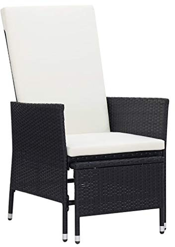 PHGTYUK Chaise longue de jardin avec coussins en rotin synthétique noir, fauteuil en rotin synthétique avec repose-pieds et dossier réglable, structure en acier revêtu par pulvérisation durable