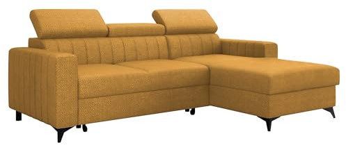 Ecksofa Kiarge mit Bettkasten, Einstellbare Kopfstützen, Sofa mit Schlaffunktion, Polsterecke, L-Form Couch mit Bettfunktion, Eckcouch für Wohnzimmer, Wohnlandschaft (Flow 10 Seite: Rechts - 2r+LC)