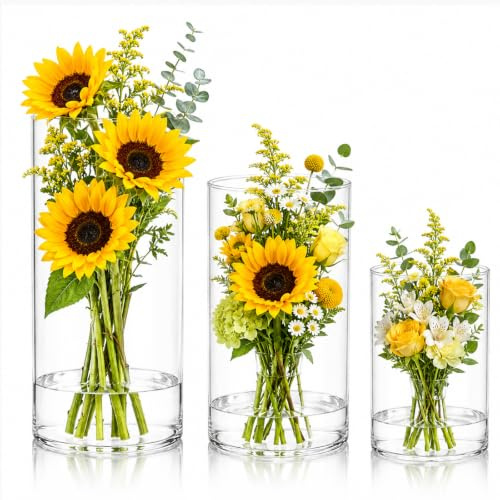 3 Stück Blumenvase Transparente Acryl Vasen Set, Bruchsichere Zylindervasen | Modern Vasen für DIY Tischdeko, Wohnzimmer, Büro, Hausdekoration (7,5x10 cm / 8,5x15 cm / 10x20 cm)