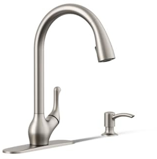 KOHLER Barossa con tecnología Response Touchless - Grifo de cocina con rociador desplegable de una sola manija en acero inoxidable vibrante
