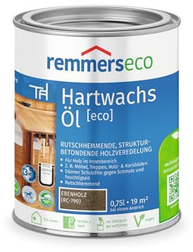 Remmers Hartwachs-Öl [eco] ebenholz, 0,75 Liter, für innen, natürliche Basis, 3in1: Beize, Öl und Versiegelung in einem, rutschhemmend, vegan