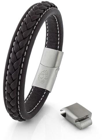 Akitsune Fides Lederarmband | Armschmuck Frauen Herren Edelstahl Männer Armband - Silber - Braun 18cm