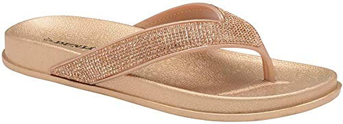 Dunlop Womens Quinn Glitter Cushioned Toe Post Flip Flops - Rose Gold - UK 6