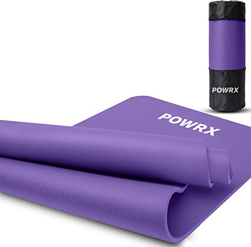 POWRX Gymnastikmatte Yogamatte (Lila 183 x 60 x 1 cm) Premium inkl. Tragegurt & Tasche sowie Übungsposter I Sportmatte Phthalatfrei, SGS geprüft I Matte hautfreundlich