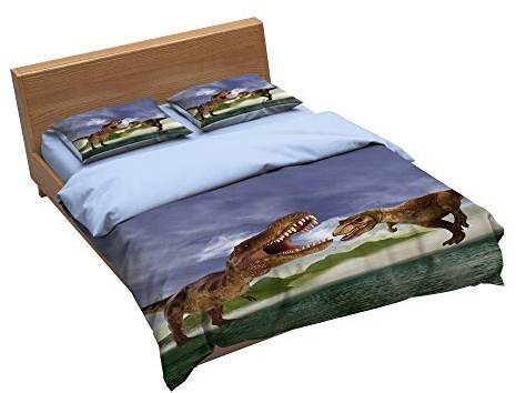 EU-VV Set Biancheria da Letto Modello Animale 1 Copripiumino + 2 Federa 100% Microfibra Trapunta (Dinosauro,Singolo(150x200cm+2/75x50cm))