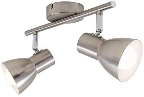 Briloner Leuchten Deckenleuchte, Deckenspot, Strahler dreh-und schwenkbar, 2x E14, max. 25 Watt, Retro, Matt-Nickel, 275x80x150mm (LxBxH)