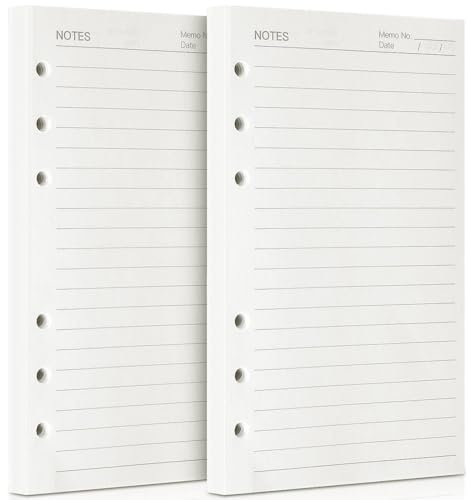 OMEYA Nachfüllpapier, 280 Seiten, 2 Stück, A5 Nachfüllpapier, 6 Löcher, 160 Blatt, gelocht, für Tagebuch, Notizbuch, Tagebuch, Malerei,Personal Organizer, 21 x 14,2 cm (liniertes Papier)