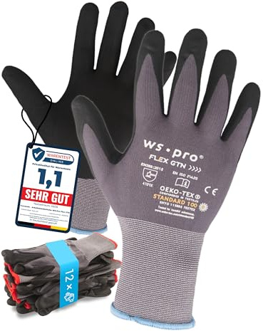 Trevendo Arbeitshandschuhe - EN 388 (4131X) - Montage- & Gartenhandschuhe mit Nitrilbeschichtung - atmungsaktiv, flexibel & OEKO-TEX zertifiziert - Mehrfachpack - WS-Pro FLEX GTN - Größe 9, 72 Paar