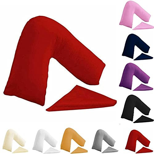 BuzzBuy V-förmiger Kissenbezug, 100 % Polyester-Baumwolle, Rücken- und Nackenstütze, orthopädische Schwangerschaft/Stillen, nur Kissenbezug, Rot