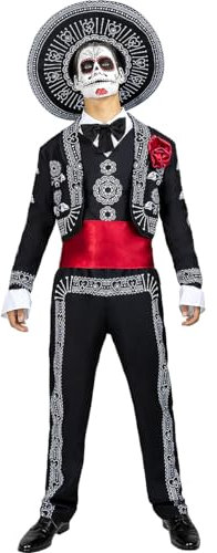 Funidelia Disfraz de Mariachi para Hombre con sombrero, Traje de Día de los Muertos Catrina para adulto, Disfraces de Halloween y Carnaval – Talla S