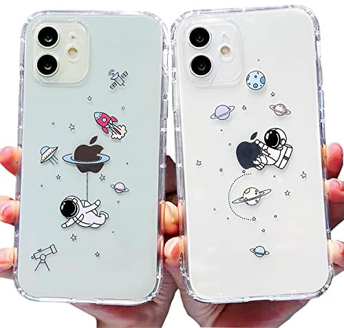 AMART für iPhone 12 Hülle, 2Pack Durchsichtig HandyHülle mit Astronaut Planet Stern Muster Hülle Transparent Klar Silikon Ultra Dünn Weich TPU Motiv Stoßfeste Schutzhülle für iPhone 12 (6,1) NUR