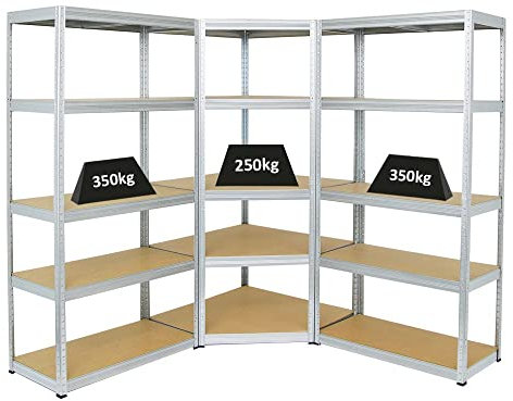 PROREGAL Mega Deal 1xEckregal und 2xSchwerlastregal Slim Elephant 180x90x45 Fachlast 250+350 kg Verzinkt