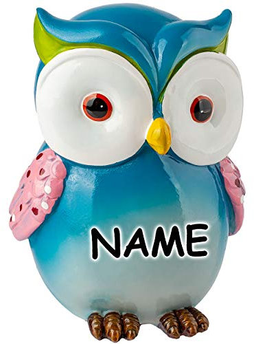 alles-meine.de GmbH XL große - Spardose - Motivwahl - lustige Eule - 12 cm - incl. Name - mit Verschluß - stabile Sparbüchse - aus Kunstharz/Polystone - Eulen Vögel - für Kinde..