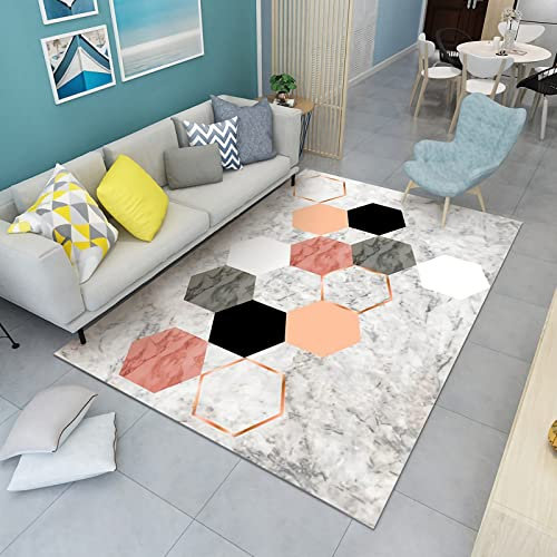 Tzvpsu Tapis Anti Derapant Tapis Lavable Motif géométrique Gris Rose,Tapis d eveil Tapis antidérapant Cuisine,120x160cm