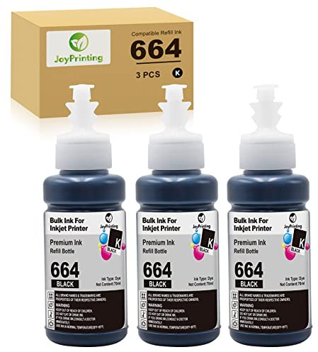 JoyPrinting Compatible Refill Ink Bottle Replacement 664 T664 Ink Multipack (3-Pack T6641) for ET-2500 ET-2550 ET-2600 ET-2650 ET-4500 ET-14000 L100 L110 L350 L355 L555 3 Pack