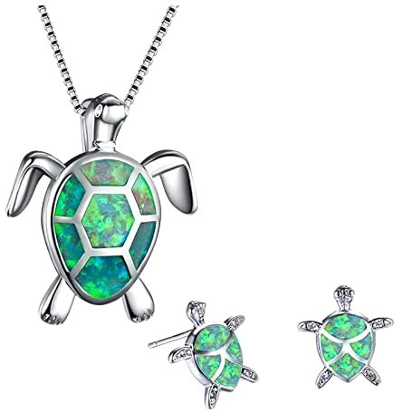 Kinder Haar Schmuck Set Ohrstecker Damen Schmuck Schildkröte Anhänger Multicolor Schlüsselbein Set Kette Schildkröte Schmuck Sets Ausgefallener Schmuck Damen (Green, One Size)