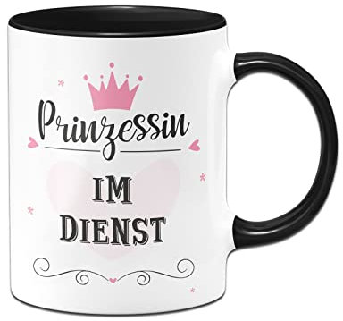 Tassenbrennerei Tasse mit Spruch Prinzessin im Dienst - Büro Kaffeetasse lustig - Geschenk für Kollegin, Freundin (Schwarz)