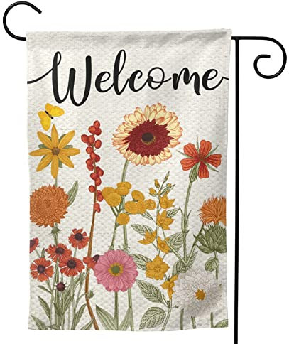 Herbst-Gartenflaggen, 30,5 x 45,7 cm, doppelseitig, kleine Blumen, Hallo Hof, Schilder, Garten, Hof, Dekoration, Outdoor