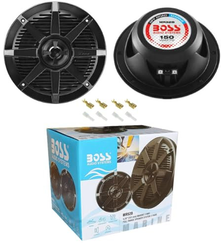 Kit Set para Boss Audio Systems MR52B 2 Altavoces Marinos Negros de 2 vías 5,25 13 cm 130 mm 75 vatios rms 150 vatios máximo Impermeable mar Piscina Barco Hotel, por par + faston de Montaje