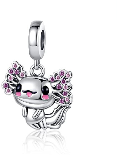 H.ZHENYUE Jewelry White Mexican Axolotl Dangle Beads fit Bracelet Necklace for Woman Girls,925 Sterling Silver Pendant Beads with Cubic Zirconia,Birthday Christmas Halloween Valentine's Day Gifts