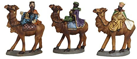 TIENDA EURASIA - Set de 3 Reyes Magos, Figuras para Belen de Los Reyes Magos, Fabricados en Resina, Decora tu Nacimiento con Las Clasicas Figuritas de los Reyes Magos (Reyes a Camello)