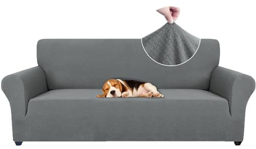Ystyle Sofa überzug 3 Sitzer Mit Armlehne, Stretch Sofabezug rutschfest, Modern Sofa Cover Für Hunde Haustiere, Atmungsaktiv Couch überzug Mit Elastic Bottom, Hellgrau
