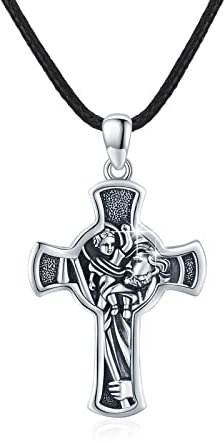 MEDWISE Heiliger Christophorus Kette 925 Sterling Silber Kreuz Kette Saint Christophorus Anhänger Jesus Kreuz Anhänger Kreuz Halskette Amulett Schmuck für Herren Damen Sohn Jungen Männer