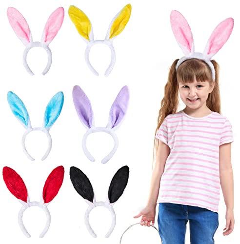 Acxilexy 6 Stück Hasen Ohren Stirnband Set, Kaninchen Cosplay Haarband, Plüsch Bunny Ohren Haarreif, Bunny Kostüm Cosplay Stirnband für Kinder Erwachsene Ostern Karneval Geburtstag Party