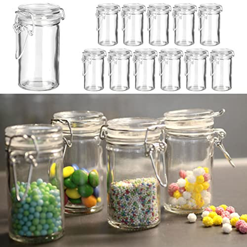 Cepewa Vorratsglas Bügelverschluss mit Deckel 12er Set | 4x8,5x4cm Glas Kiefer Metall | Einmachglas Aufbewahrungsglas (1 x 12er Set Vorratsglas 80ml)